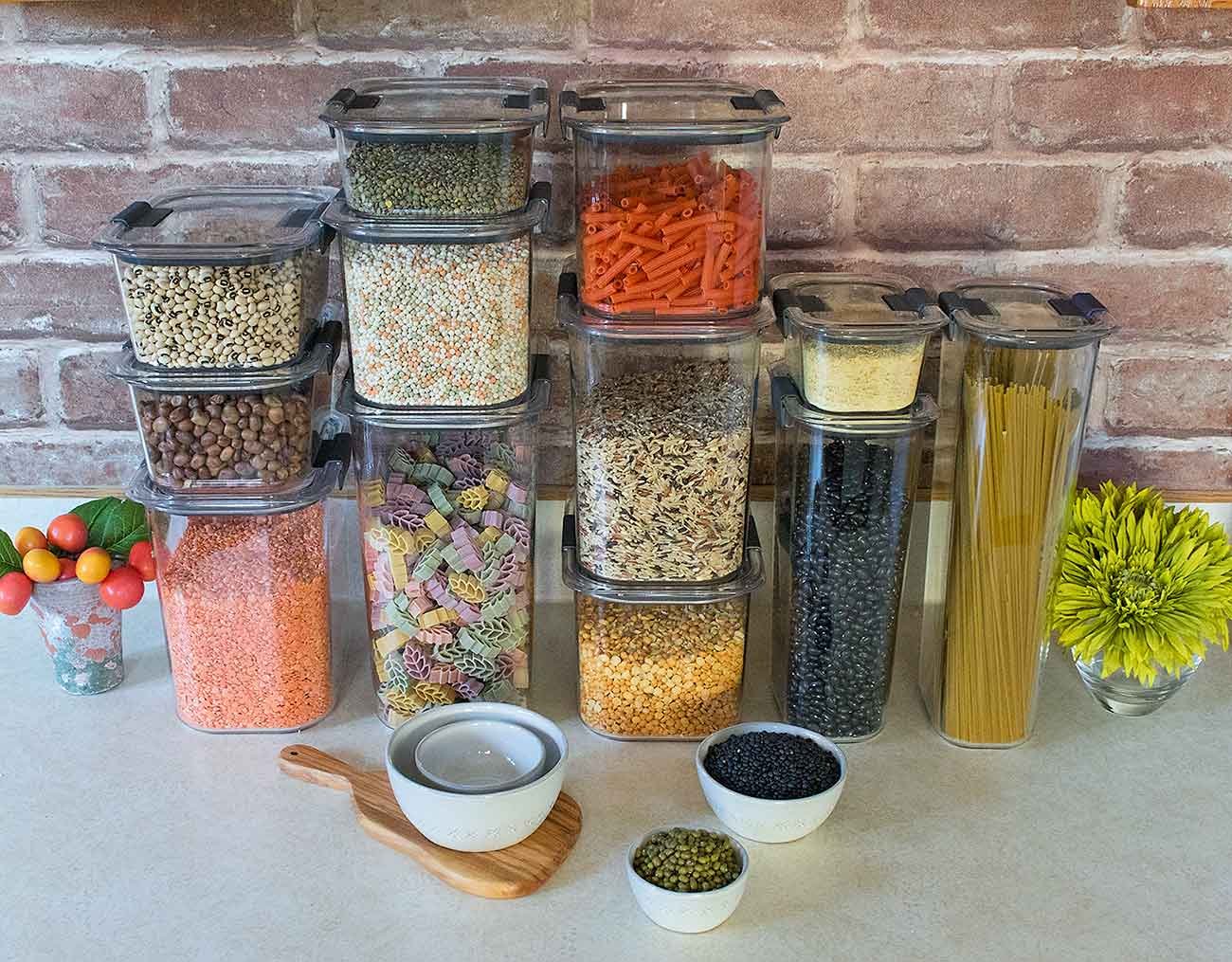 Dried goods in storage containers.