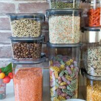Dried goods in containers.