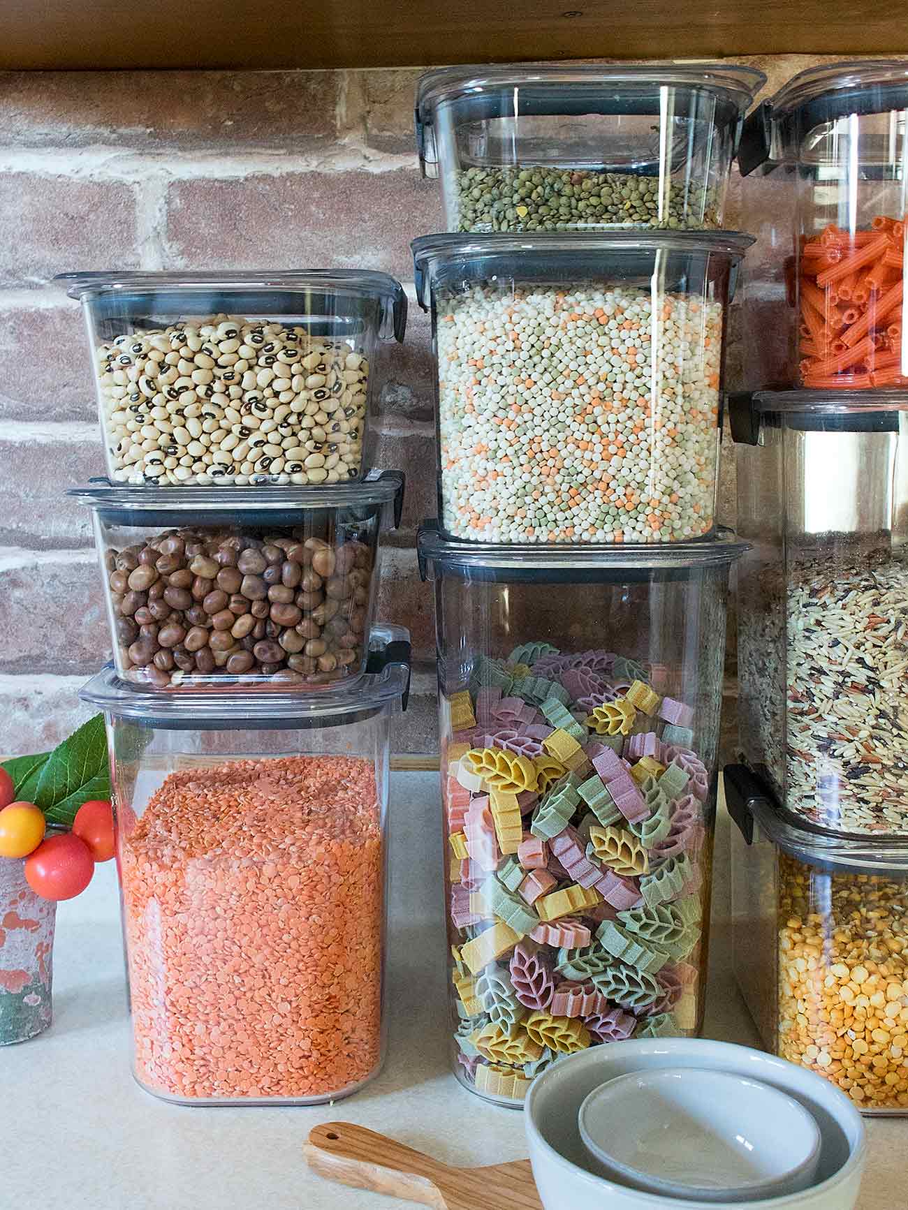 Dried goods in containers.