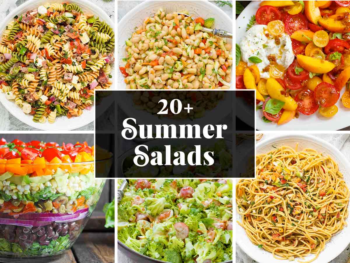 A collage of salad photos.
