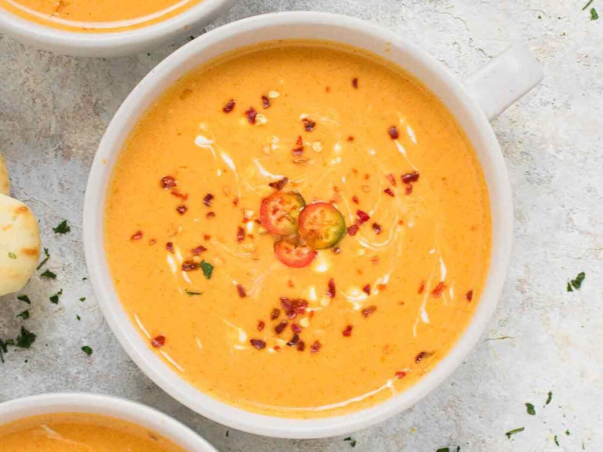 Thai Pumpkin Soup in a white bowl.
