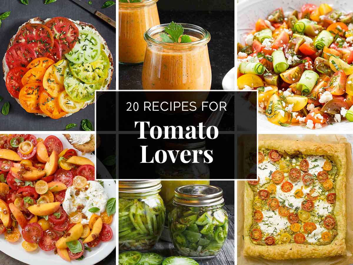 Photo collage of tomato recipes.