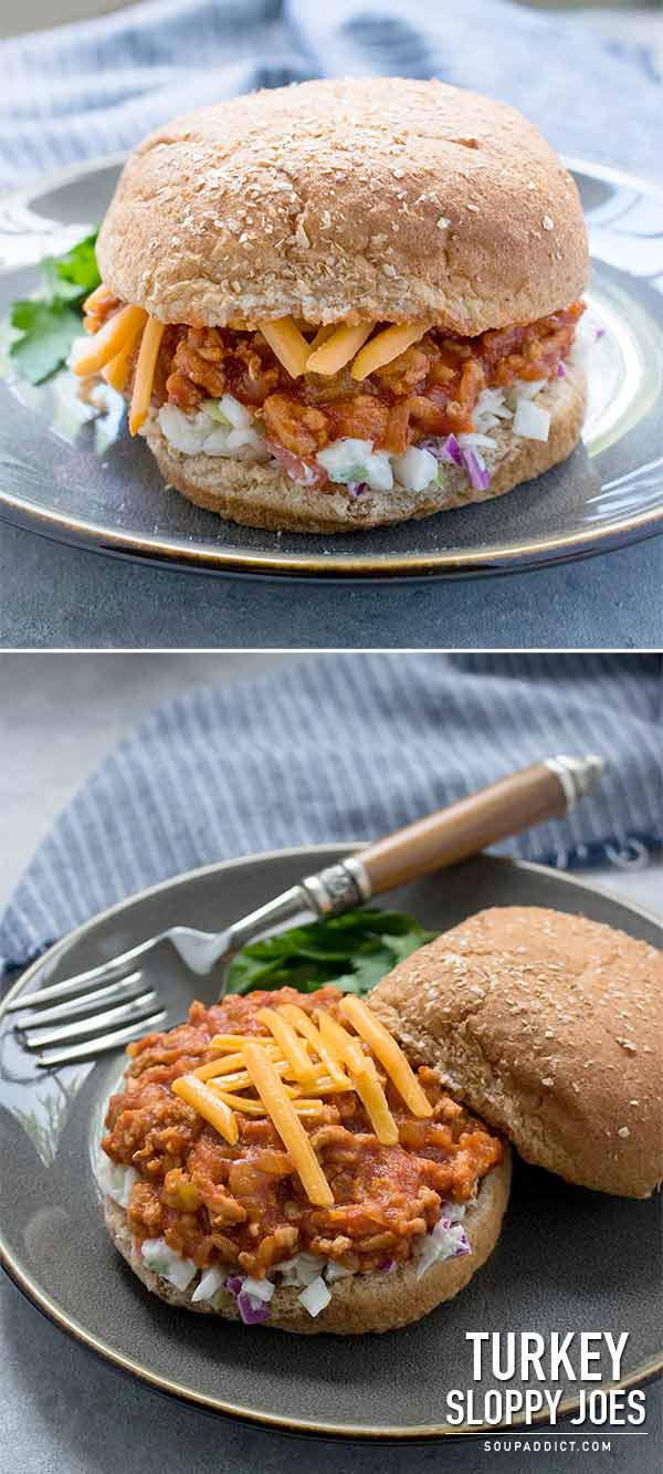 Turkey Sloppy Joes pinnable image from SoupAddict.com