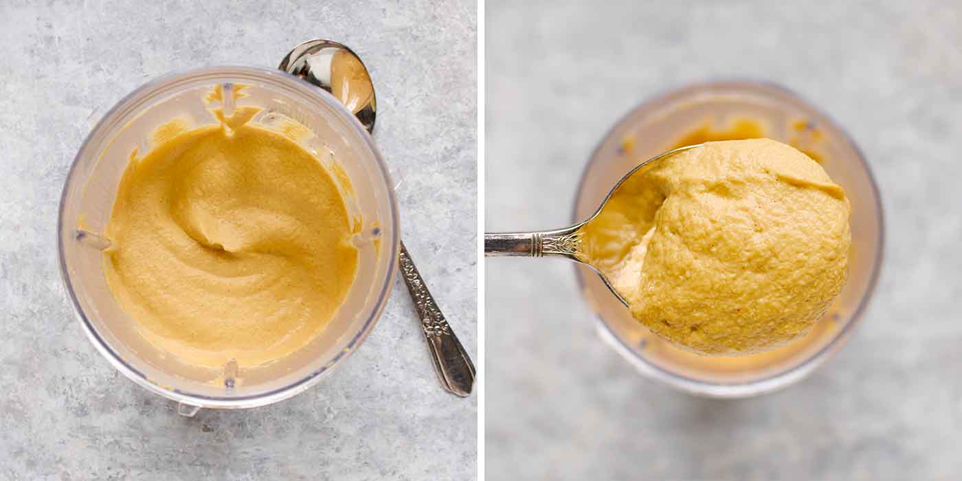 Vegan cashew cream queso blended up in a Nutribullet blender