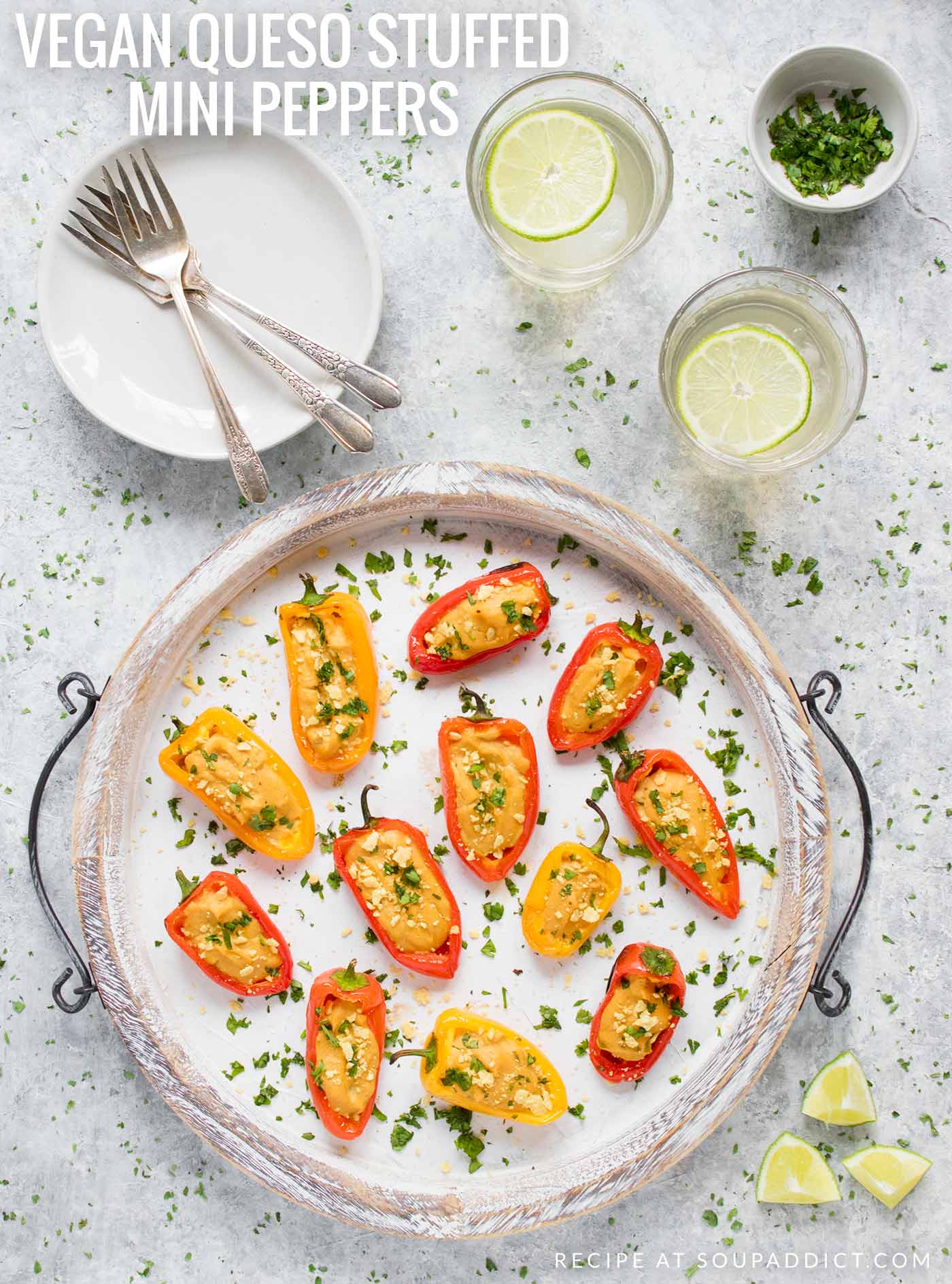 Vegan Queso Stuffed Mini Peppers - Recipe at SoupAddict.com