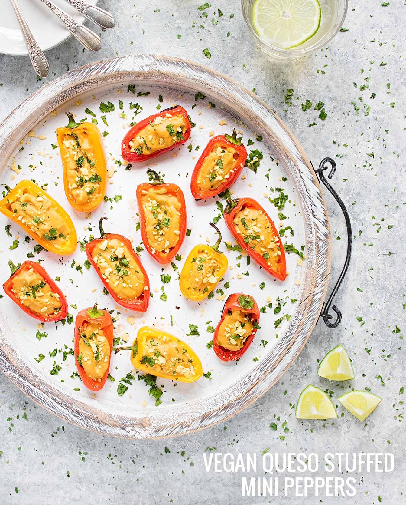 Vegan Queso Stuffed Mini Peppers - Recipe at SoupAddict.com