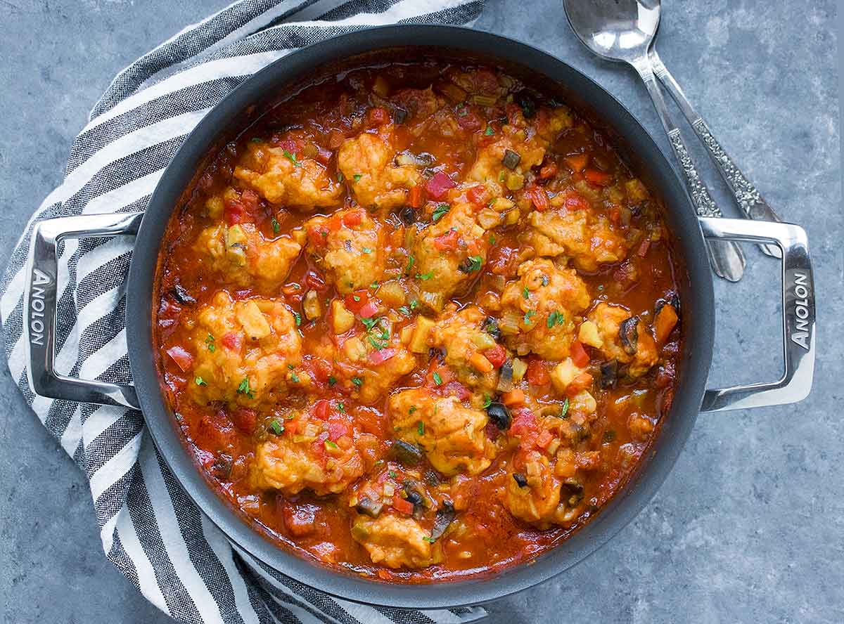 Vegetable Dumpling Soup in a pot