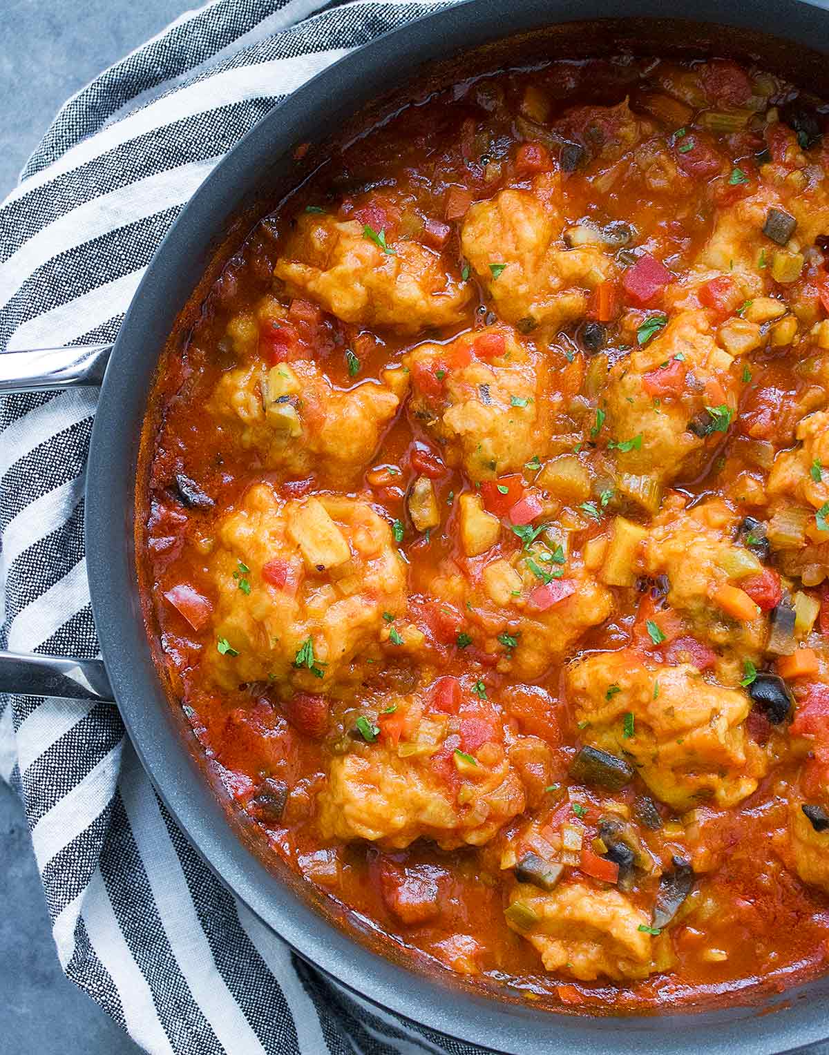Vegetable Dumpling Soup in a pot.