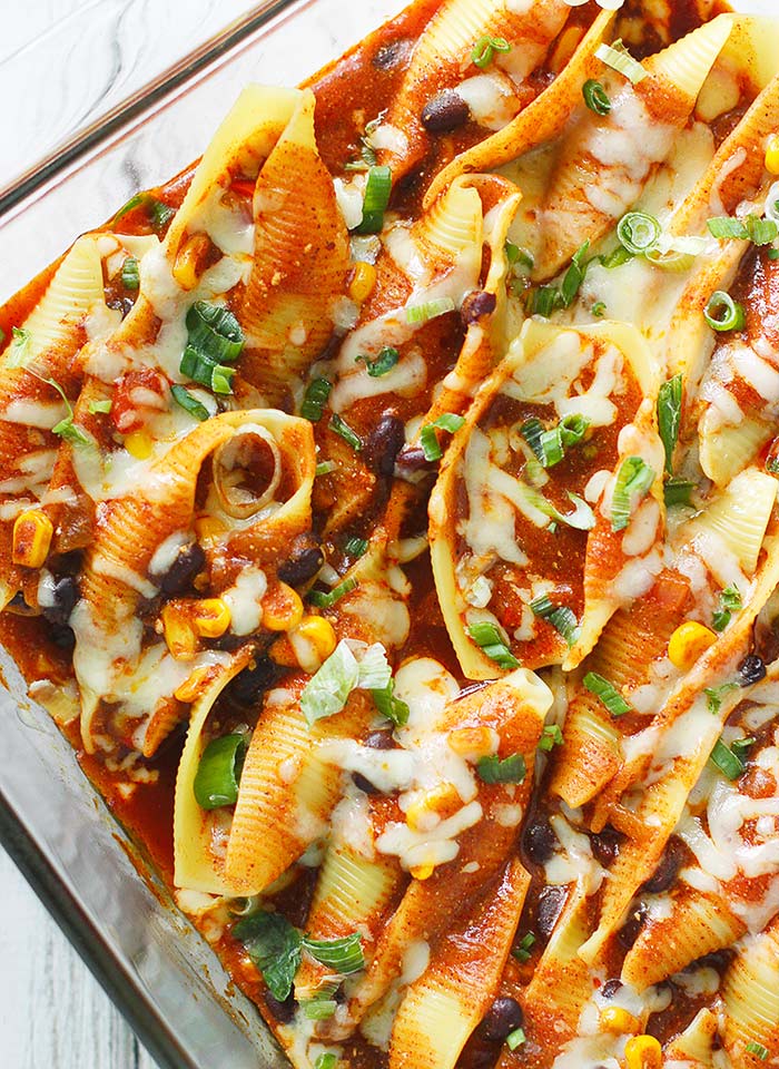 Overhead shot of stuffed pasta shells