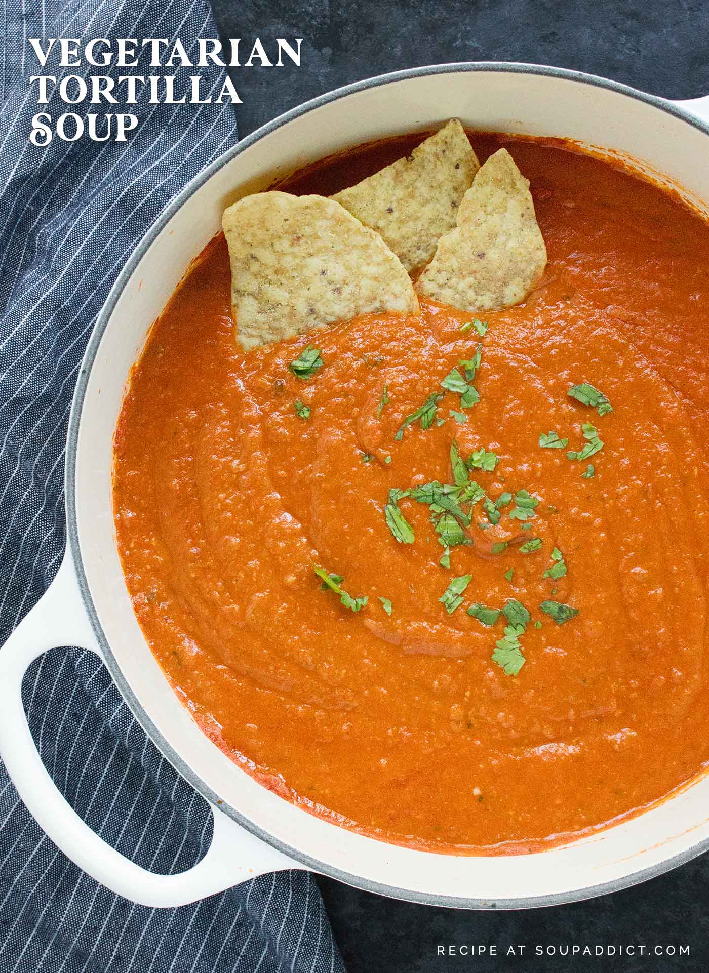 Tortilla Soup in a white Dutch oven