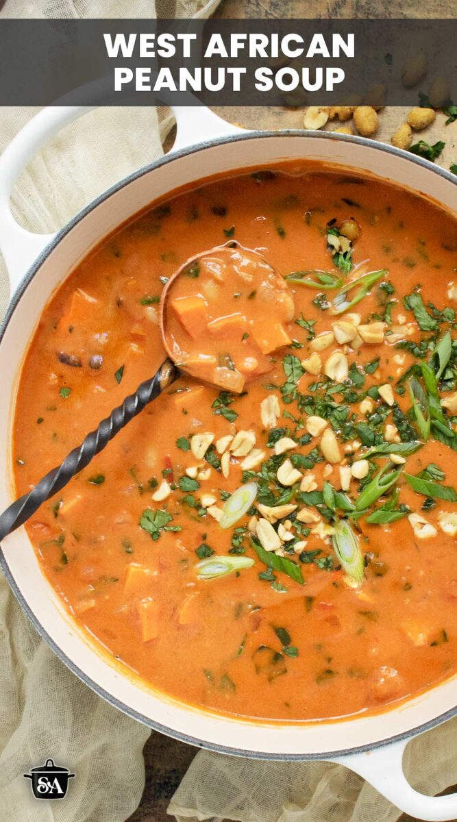 Pinterest pin image for West African Peanut Soup.