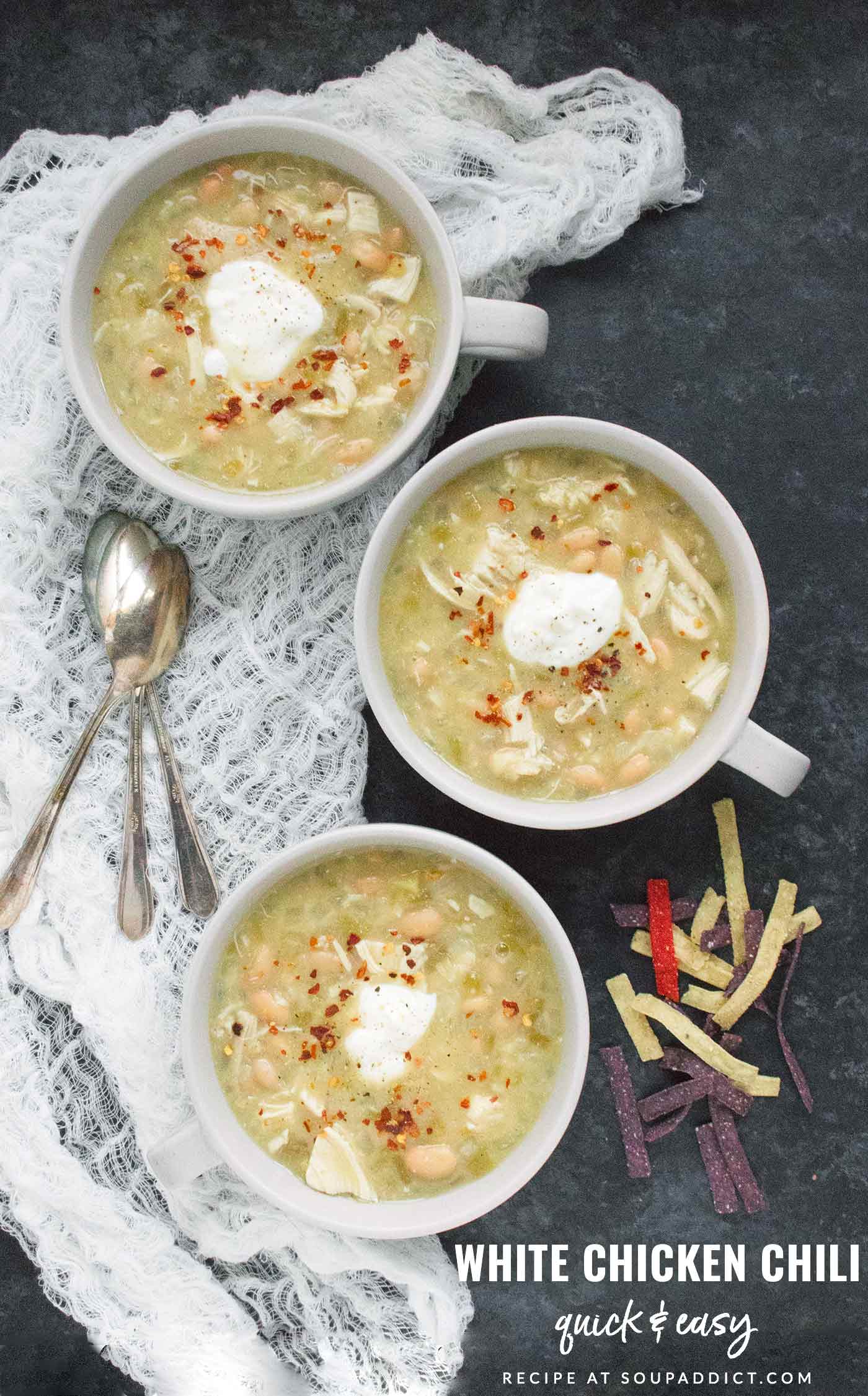 Three bowls of chicken chili