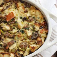 Wild Mushroom Bread Pudding with Sausage and Gruyere